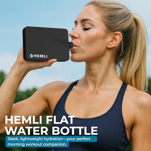 Hemli Flat Water Bottle with Carrying Case – Thin Square Travel Water Bottle Fits in Purses & Bags – Shatterproof BPA-Free Tritan Plastic – Leakproof Silicone Seal (Black) - Image 4