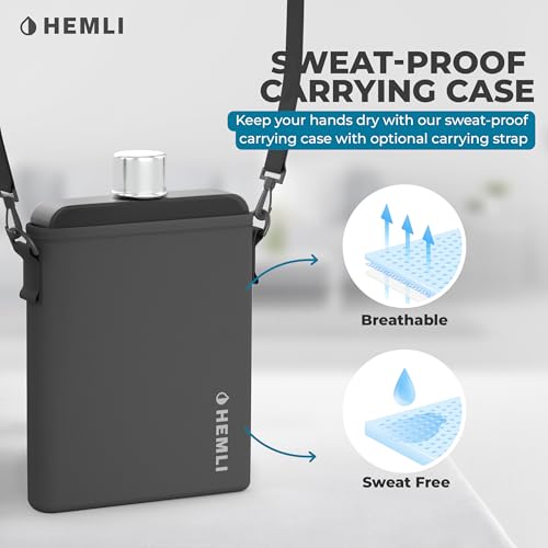 Hemli Flat Water Bottle with Carrying Case – Thin Square Travel Water Bottle Fits in Purses & Bags – Shatterproof BPA-Free Tritan Plastic – Leakproof Silicone Seal (Black) - Image 3