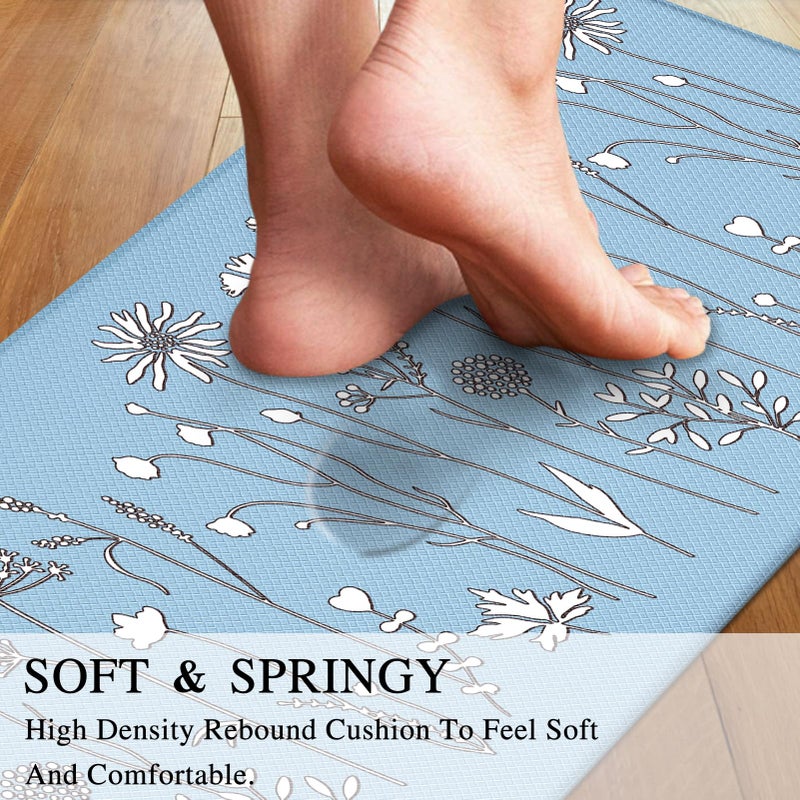 Rempry 2Pcs Kitchen Mat, Cushioned Kitchen Rugs and Mats, Non-Slip Waterproof Comfort Standing Kitchen Floor Mat for Kitchen, Floor Home, Office, Sink 17"x47"+17"x29" (Blue) - Image 3