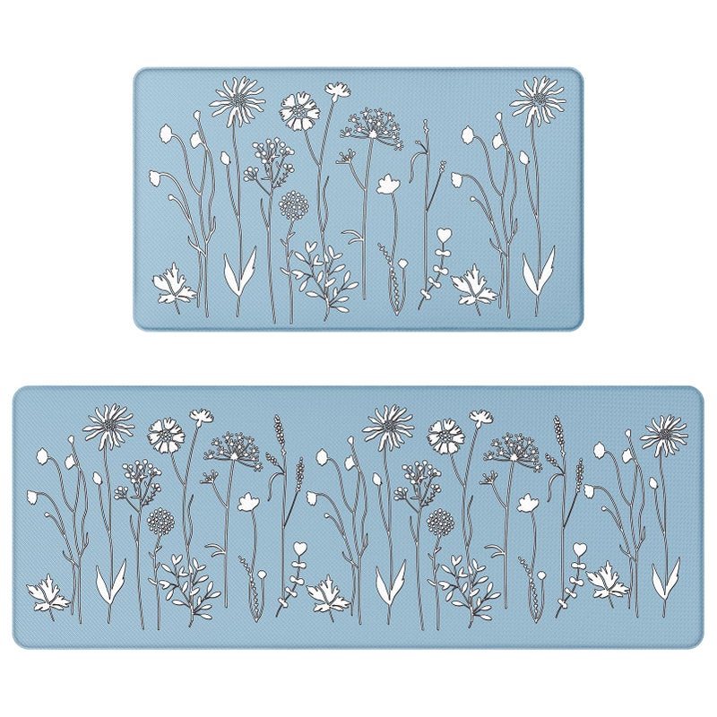 Rempry 2Pcs Kitchen Mat, Cushioned Kitchen Rugs and Mats, Non-Slip Waterproof Comfort Standing Kitchen Floor Mat for Kitchen, Floor Home, Office, Sink 17"x47"+17"x29" (Blue) - Image 1