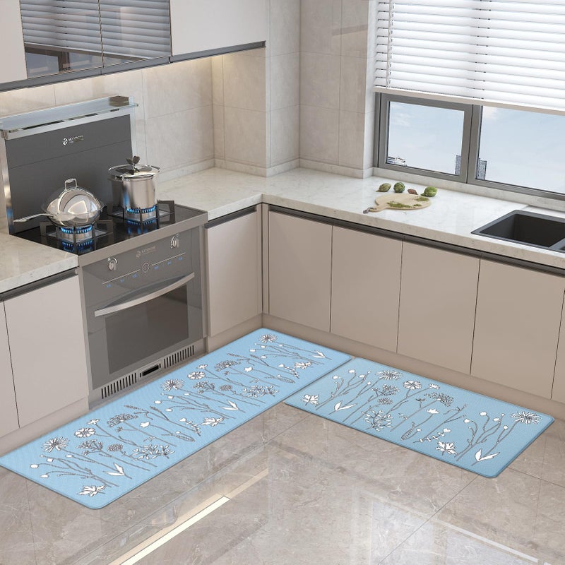 Rempry 2Pcs Kitchen Mat, Cushioned Kitchen Rugs and Mats, Non-Slip Waterproof Comfort Standing Kitchen Floor Mat for Kitchen, Floor Home, Office, Sink 17"x47"+17"x29" (Blue) - Image 4