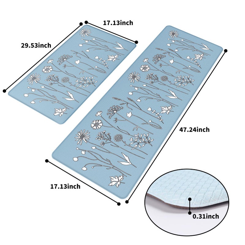 Rempry 2Pcs Kitchen Mat, Cushioned Kitchen Rugs and Mats, Non-Slip Waterproof Comfort Standing Kitchen Floor Mat for Kitchen, Floor Home, Office, Sink 17"x47"+17"x29" (Blue) - Image 2