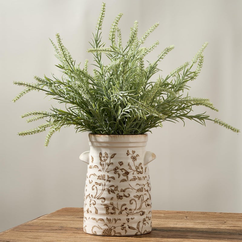SIDUCAL Ceramic Rustic Vase with 2-Ear, 7.6 Inch Ice Cracked Vintage Pastoral Vase, Rustic Farmhouse Vases for Home Decor, Table, Living Room, Shelf Decor, Chinoiserie Decor, Brown Floral Pattern - Image 1