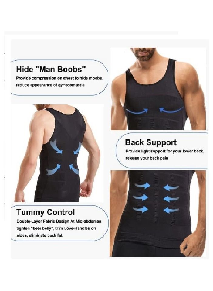 Men’s Slimming Body Shaper Vest Shirt Abs Abdomen Slim Stretchable Tummy Tucker Vest Black Large - Image 3