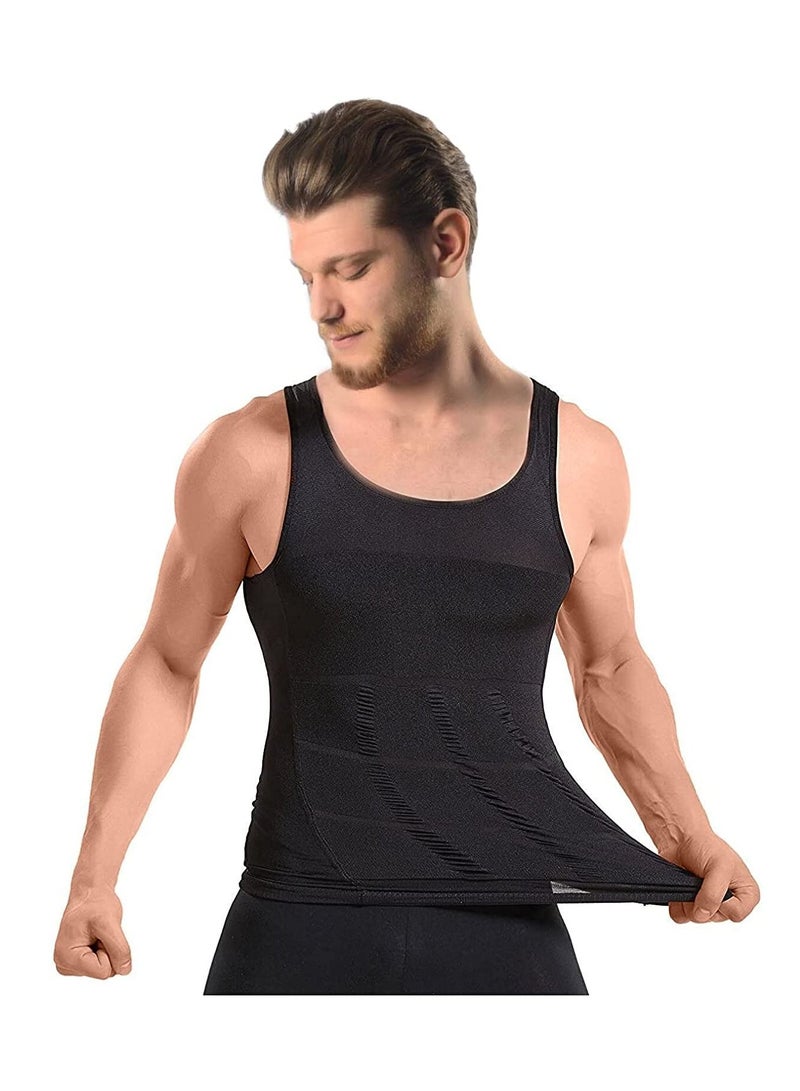 Men’s Slimming Body Shaper Vest Shirt Abs Abdomen Slim Stretchable Tummy Tucker Vest Black Large - Image 2