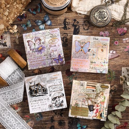 R H LIFESTYLE 100 Pcs Vintage Retro Decorative Nature Stickers Japanese Style Journaling Supplies Cute Self Adhesive Kawaii Stickers Set for Scrapbook (Black & White) - Image 5
