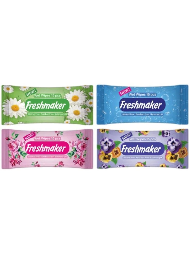 Freshmaker مناديل مبلله بالازهار  15 منديل من 4 قطع 