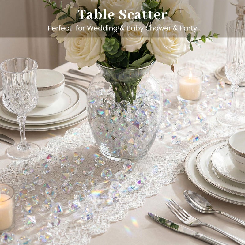 FUTUREPLUSX 180PCS Iridescent Fake Ice Rocks â€“ Clear Acrylic Fake Ice & Plastic Gems for Vases, Table Scatter & Gems/Jewels for Crafts, Wedding Centerpieces, Fish Tank & Home Decor - Image 4