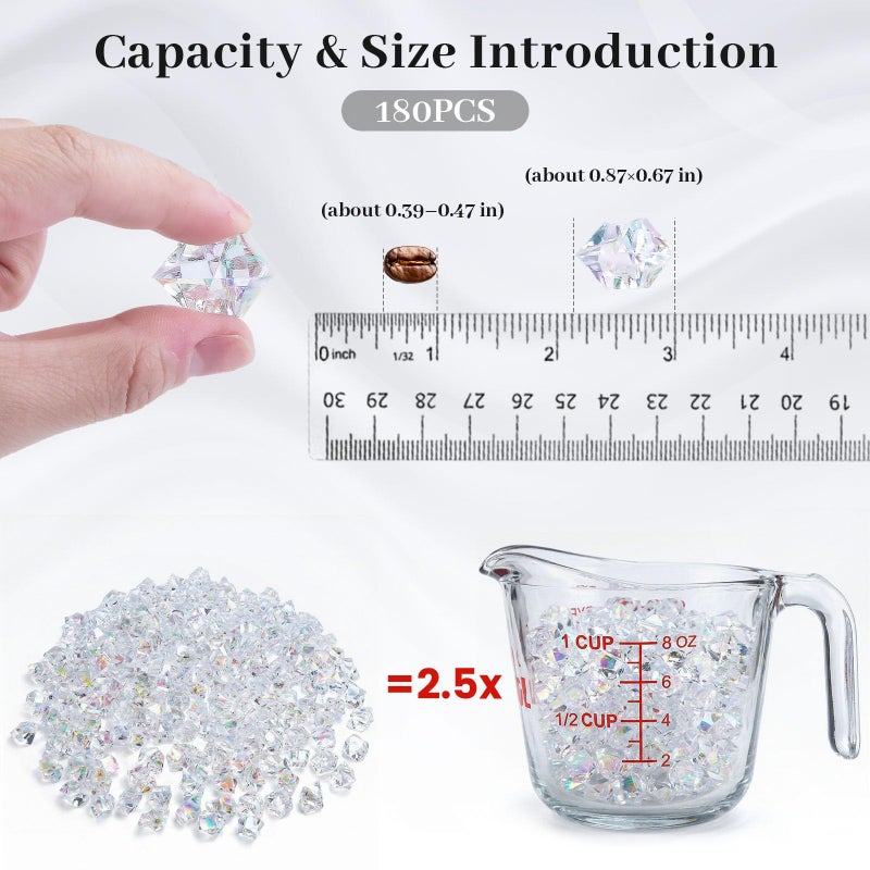 FUTUREPLUSX 180PCS Iridescent Fake Ice Rocks â€“ Clear Acrylic Fake Ice & Plastic Gems for Vases, Table Scatter & Gems/Jewels for Crafts, Wedding Centerpieces, Fish Tank & Home Decor - Image 2