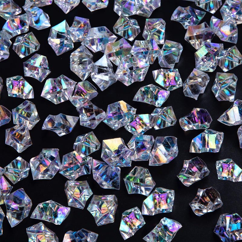 FUTUREPLUSX 180PCS Iridescent Fake Ice Rocks â€“ Clear Acrylic Fake Ice & Plastic Gems for Vases, Table Scatter & Gems/Jewels for Crafts, Wedding Centerpieces, Fish Tank & Home Decor - Image 1