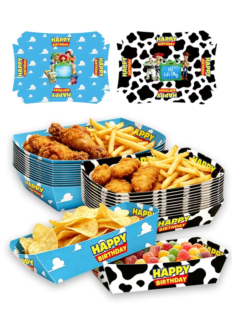 ILovhaprty 24 Pcs Toy Story Paper Food Trays, Disposable Snack Fries Boxes, 2‑Style Cartoon Paper Boat Trays for Kids Birthday Party, Disposable Food Holders for Treats Candy Popcorn Party Favor Supplies - Image 1