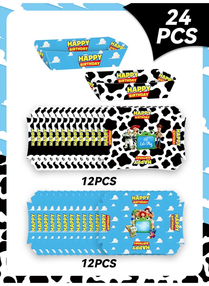 ILovhaprty 24 Pcs Toy Story Paper Food Trays, Disposable Snack Fries Boxes, 2‑Style Cartoon Paper Boat Trays for Kids Birthday Party, Disposable Food Holders for Treats Candy Popcorn Party Favor Supplies - Image 2