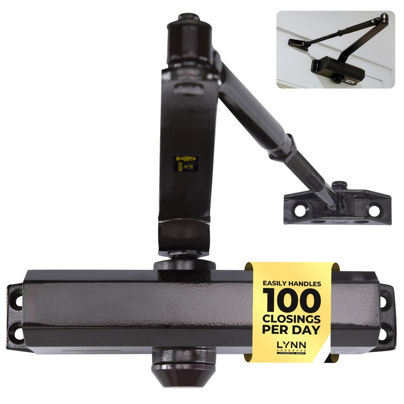 LYNN HARDWARE Medium Duty Automatic Door Closer Dark Bronze Highly Durable Cast Aluminum Commercial or Home Use Adjustable Speed Controls 3 Mounting Options 3 Hour Fire Rated DC6003 Model
