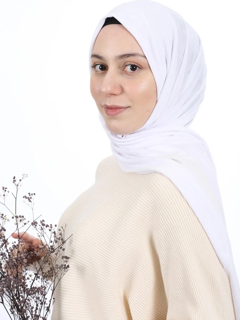 التوبة Hijab Women's Combed Cotton Shawl Plain - White