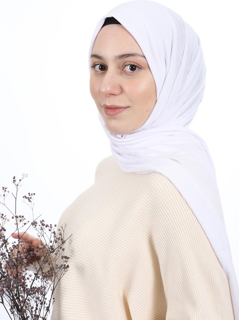 Altobeh Hijab Women's Combed Cotton Shawl Plain - White  - Image 3