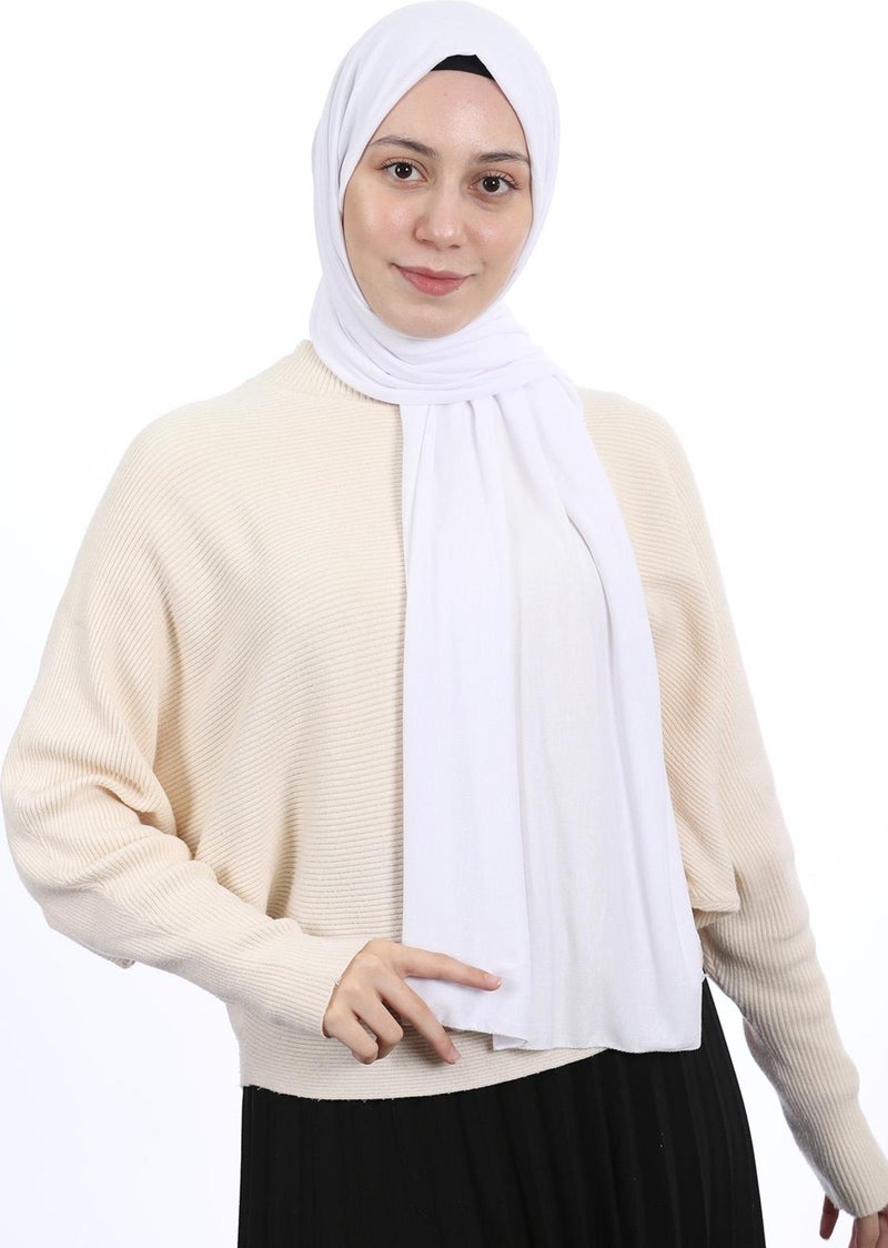 Altobeh Hijab Women's Combed Cotton Shawl Plain - White  - Image 2