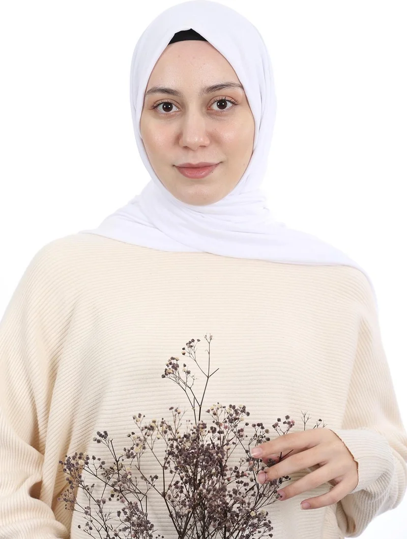 التوبة Hijab Women's Combed Cotton Shawl Plain - White