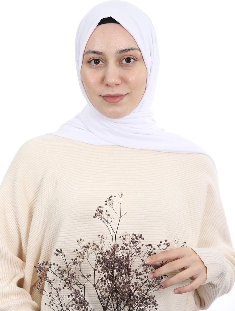 Altobeh Hijab Women's Combed Cotton Shawl Plain - White  - Image 4