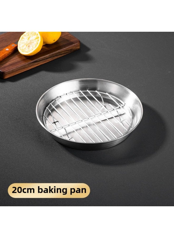 304 Stainless Steel Grill Plate Air Fryer Baking Disc Barbecue Plate Barbecue Plate Round Dipper Multi-use Tray-Specifications:20cm Baking Tray - Image 1