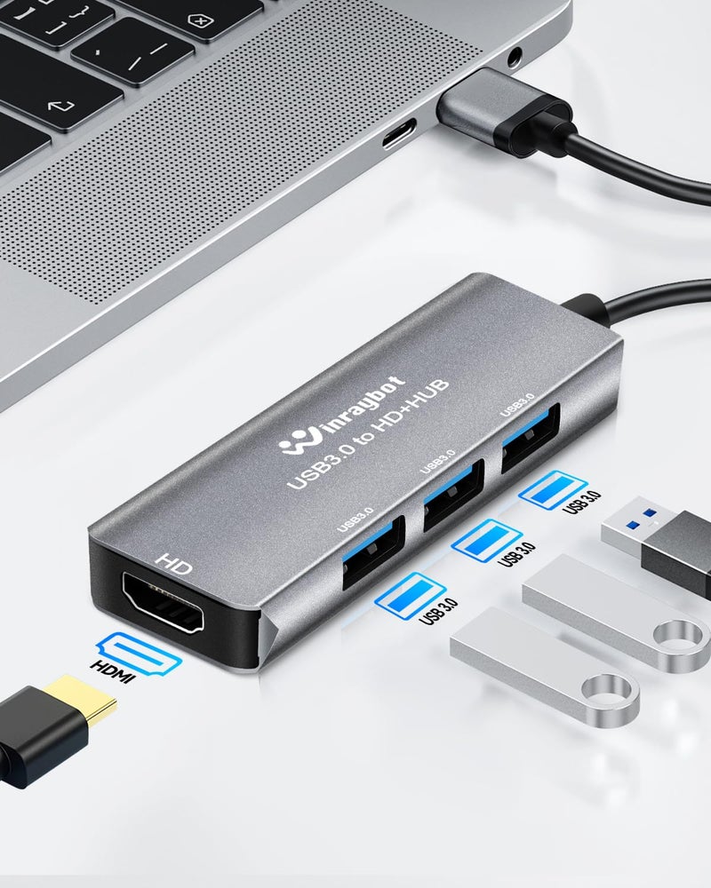 WinRaybot USB to hdmi Adapter for Monitor,USB HUB with HDMI USB HDMI HUB.hdmi to USB Adapter(USB3.0 to HDMI with 3*USB3.0) - Image 3