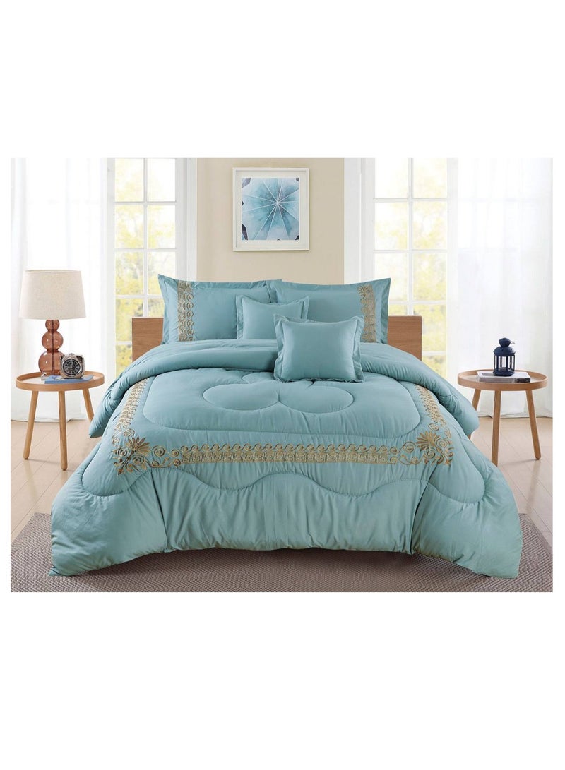 BAIG Microfiber Embroidered Soft Quality Comforter Bedding set-King Size 6Pcs 1-PC fitted bedsheet 200 * 200cm,1-PCS Comforter 220 * 240 fixed, 4PCS Super Soft Pillowcases