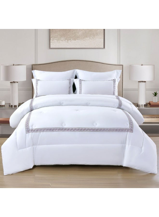 Microfiber Embroidered Soft Quality Comforter Bedding set-King Size 6Pcs 1-PC fitted bedsheet 200 * 200cm,1-PCS Comforter 220 * 240 fixed, 4PCS Super Soft Pillowcases