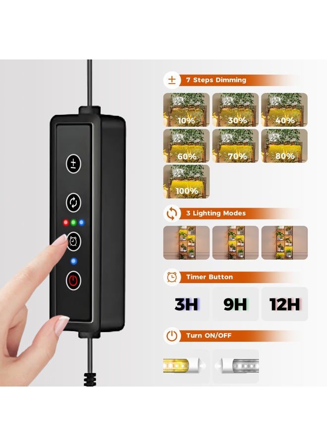 Bamworld حامل نباتات داخلي مع أضواء نمو رف نباتات خشبي لعرض أصص النباتات المعلقة حامل زهور لغرفة المعيشة فناء ديكور الحديقة - Image 4