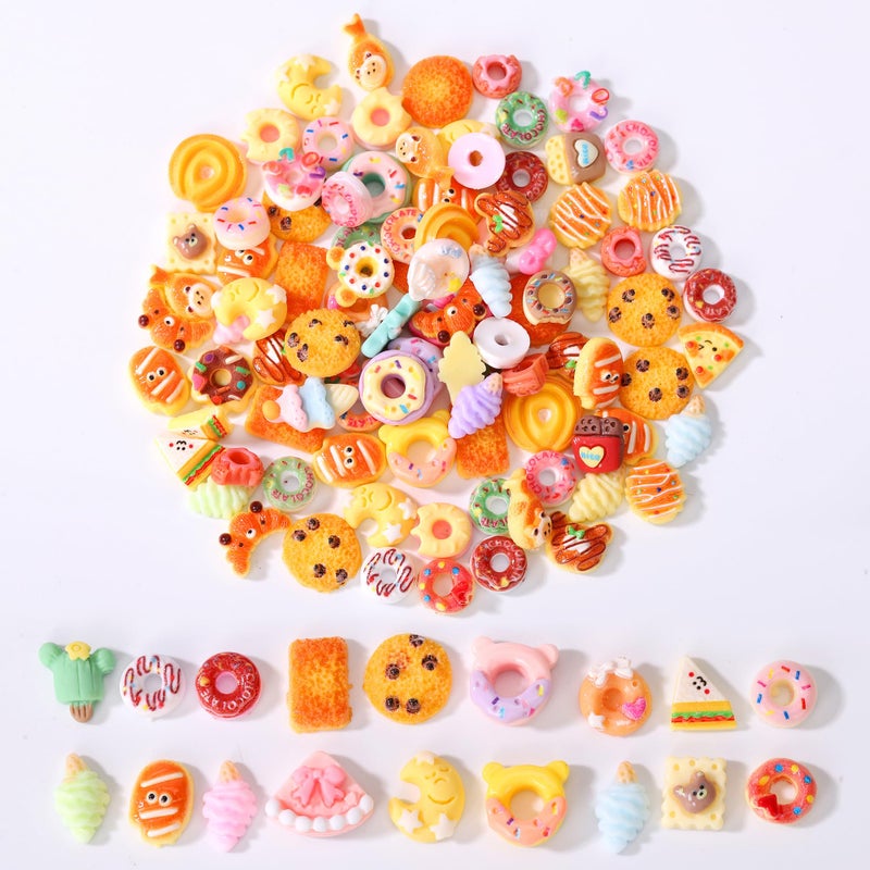 AIPULIDUO 120pcs Slime Charms Food Cute Set, Mixed Lot Assorted Food Resin Flatback Cute Sets for Making, DIY Crafts, Decorations, Scrapbooking, Embellishments, Hair Clip A - Image 1