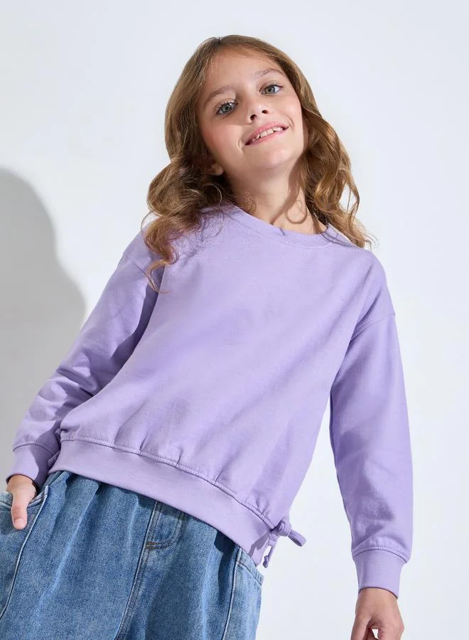 ستايلي Girls Lilac Solid Side Bow Details Oversized Sweatshirt