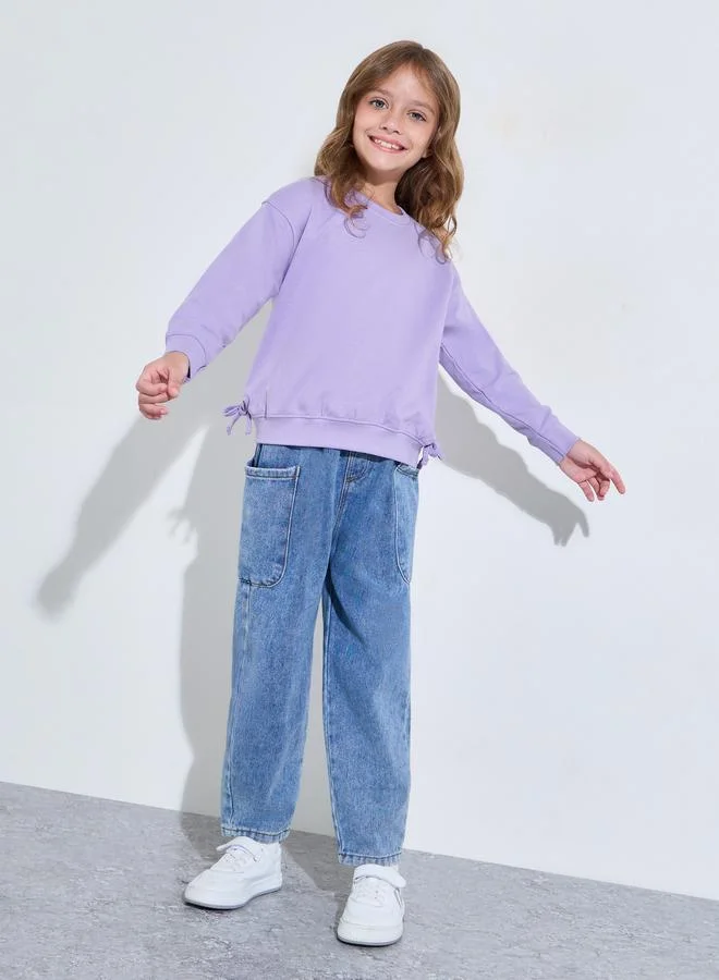 ستايلي Girls Lilac Solid Side Bow Details Oversized Sweatshirt