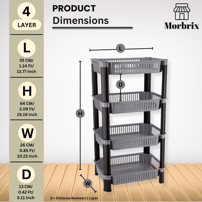 Morbrix Vegetable Trolley Rack for Kitchen Storage Plastic Vegetable Organizer Portable Vegetable Stand for Kitchen Storage Racks Storage Solution for Home Office and Kitchen 4 Layer Silver - Image 2
