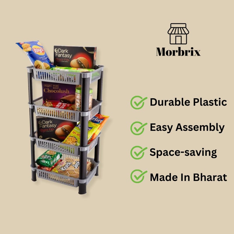 Morbrix Vegetable Trolley Rack for Kitchen Storage Plastic Vegetable Organizer Portable Vegetable Stand for Kitchen Storage Racks Storage Solution for Home Office and Kitchen 4 Layer Silver - Image 3