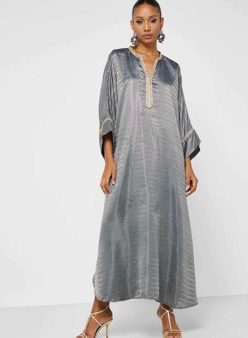 Line73 by Zahra Embroidered Knitted Jalabiya