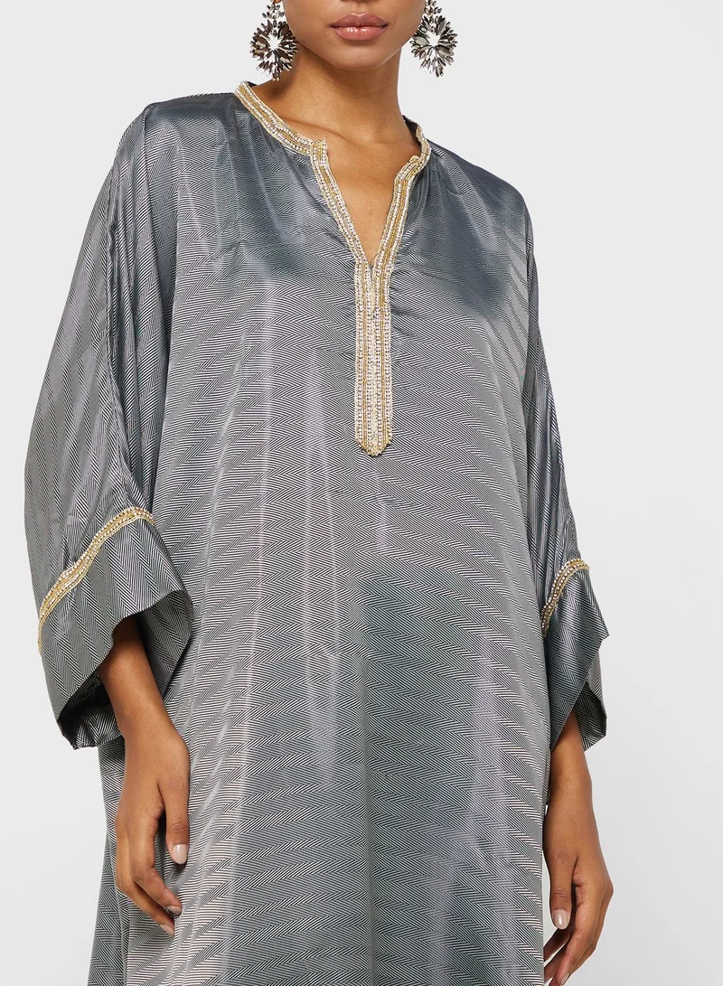 Line73 by Zahra Embroidered Knitted Jalabiya