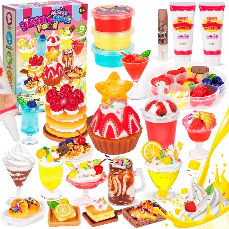 Alritz Making Miniature Food Toys Set Mini Desserts Drinks Maker Craft Kit DIY Simulated Strawberry Cake Pretend Play Food Set for Kids Teens Adults Ages 8 9 10 Birthday Party Gift - Image 3