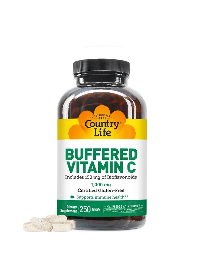 Country Life Country Life Buffered Vitamin C 1000mg with Bioflavonoids, Calcium, Magnesium, Potassium - Immune Support, Vegan Capsules, Gluten-Free, Gentle on Stomach - 250 Tablets