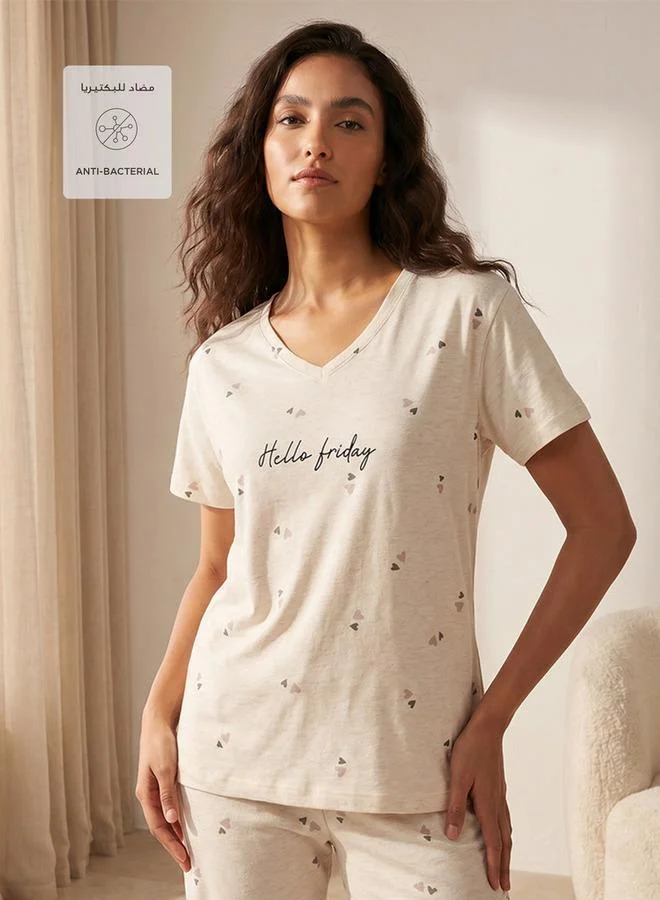 Splash FAV  Pyjama Set Heart Print T-shirt & Trousers Cotton for Women | Best Price UAE