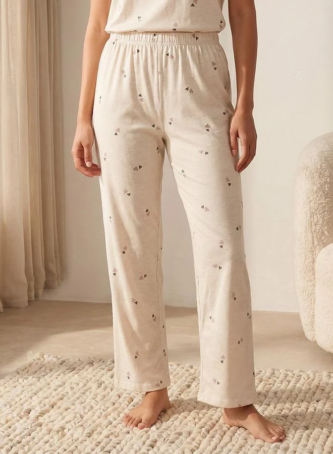 Splash FAV  Pyjama Set Heart Print T-shirt & Trousers Cotton for Women | Best Price UAE