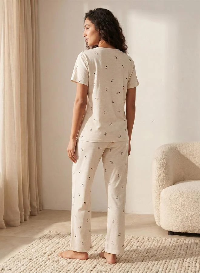 Splash FAV  Pyjama Set Heart Print T-shirt & Trousers Cotton for Women | Best Price UAE