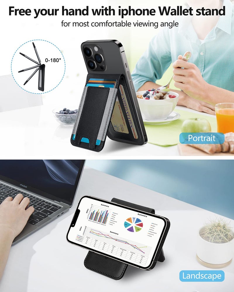 ExtreLife 2-in-1 Magsafe Wallet, Adjustable Stand, Open ID Window, Magnetic Wallet for iPhone 17/16/15/14 Pro Max/14 Pro/14 Plus/13/12 Series, 9 Cards Holder, Vegan Leather, Black - Image 3