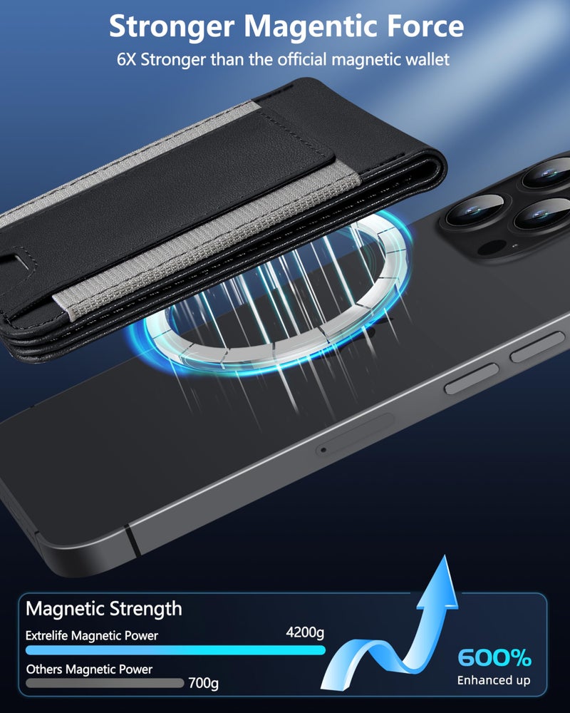 ExtreLife 2-in-1 Magsafe Wallet, Adjustable Stand, Open ID Window, Magnetic Wallet for iPhone 17/16/15/14 Pro Max/14 Pro/14 Plus/13/12 Series, 9 Cards Holder, Vegan Leather, Black - Image 4