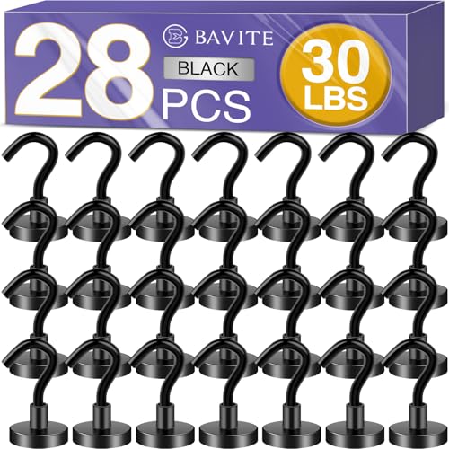 E BAVITE Magnetic Hooks,30Lb Magnetic Hooks Heavy Duty with Epoxy Coating, Magnet Cruise Hook for Hanging, Cruise, Grill, Towel, Home, Kitchen, Workplace, Office and Garage - 28 Pack（Black） - Image 1