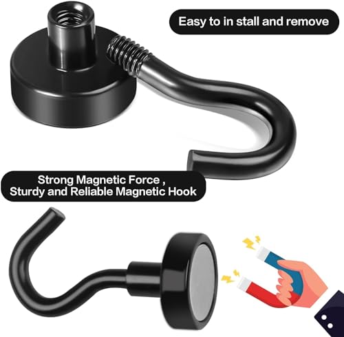 E BAVITE Magnetic Hooks,30Lb Magnetic Hooks Heavy Duty with Epoxy Coating, Magnet Cruise Hook for Hanging, Cruise, Grill, Towel, Home, Kitchen, Workplace, Office and Garage - 28 Pack（Black） - Image 4