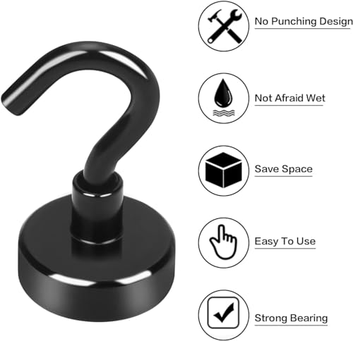 E BAVITE Magnetic Hooks,30Lb Magnetic Hooks Heavy Duty with Epoxy Coating, Magnet Cruise Hook for Hanging, Cruise, Grill, Towel, Home, Kitchen, Workplace, Office and Garage - 28 Pack（Black） - Image 5