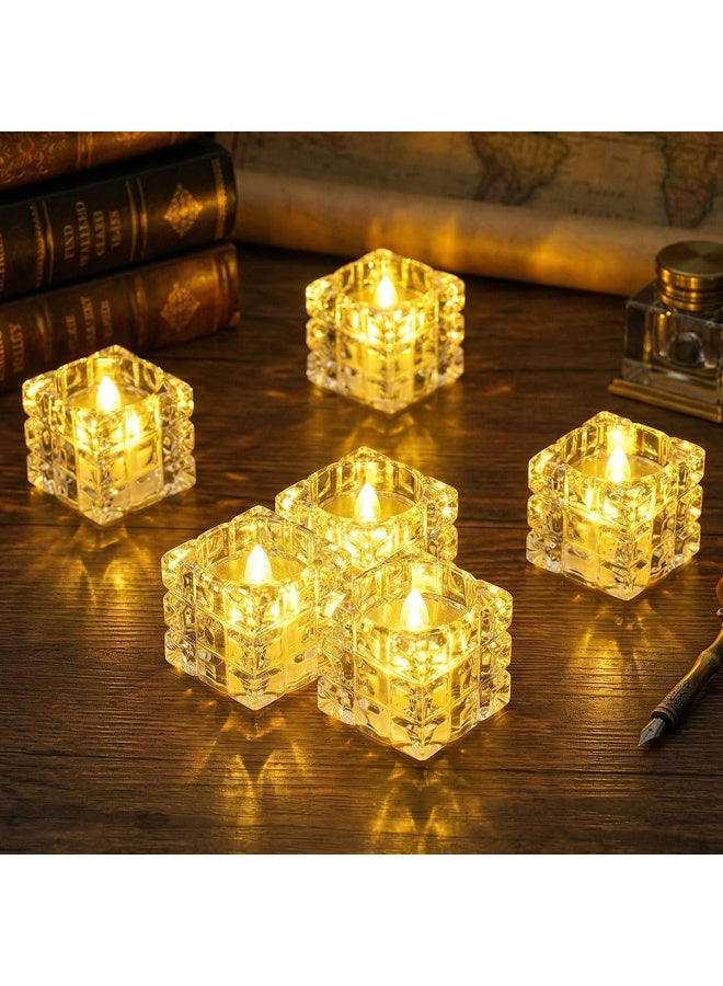 24 قطعة شموع LED بدون لهب، تصميم مكعب كريستالي، أضواء شاي تعمل بالبطارية بوهج أبيض دافئ 4 سم - Image 2