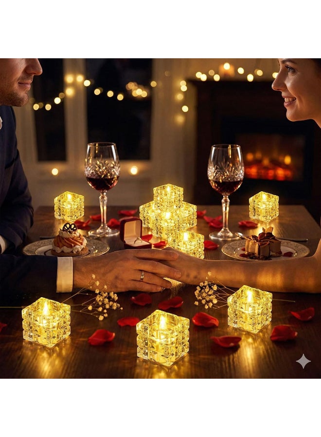24 قطعة شموع LED بدون لهب، تصميم مكعب كريستالي، أضواء شاي تعمل بالبطارية بوهج أبيض دافئ 4 سم - Image 4