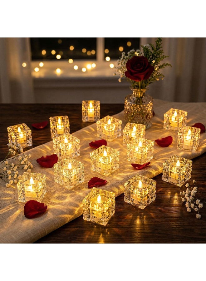 24 قطعة شموع LED بدون لهب، تصميم مكعب كريستالي، أضواء شاي تعمل بالبطارية بوهج أبيض دافئ 4 سم - Image 5