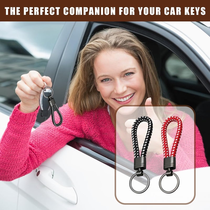 Bansusu 2 Pcs Braided Leather Key Rings - Black and Red - Image 4