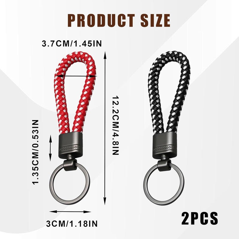 Bansusu 2 Pcs Braided Leather Key Rings - Black and Red - Image 2