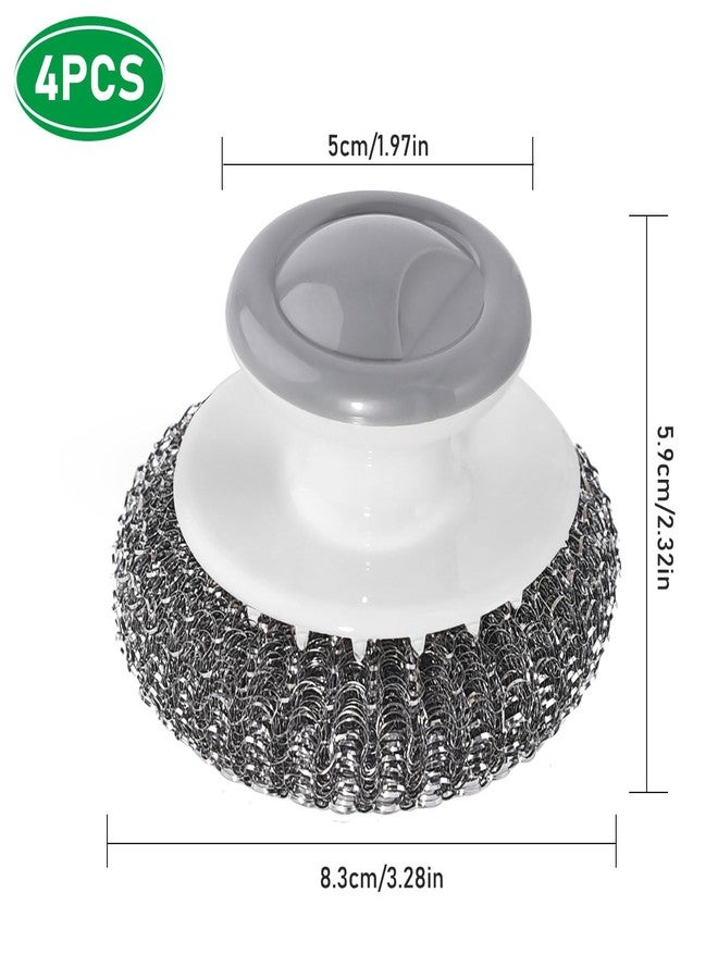 WXJ13 4 pcs Stainless Steel Scrubber with Handle，Heavy Duty Pot Scrubbers Dish Scrubber Cleaning Brush Wash for Dish - Image 2